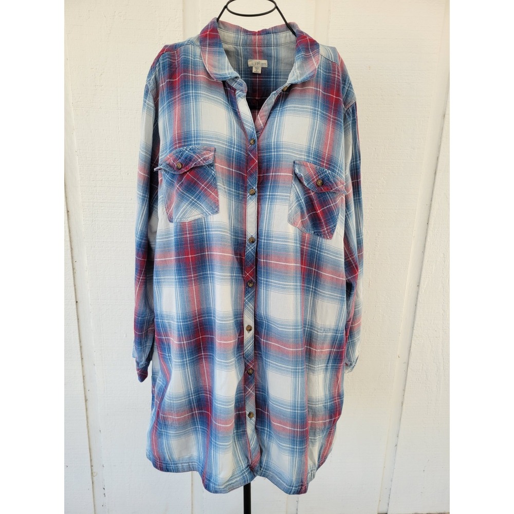 J Jill Denim 4X Shirt 100% Cotton Plaid Flannel Tunic Top Plus Size Pockets